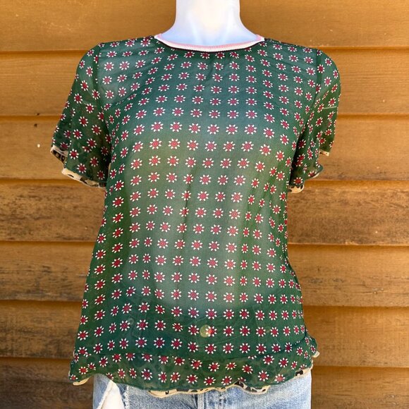 Scotch & Soda The Peaks Green Floral Napoleon Collar Blouse Shirt Size XS - Picture 1 of 8